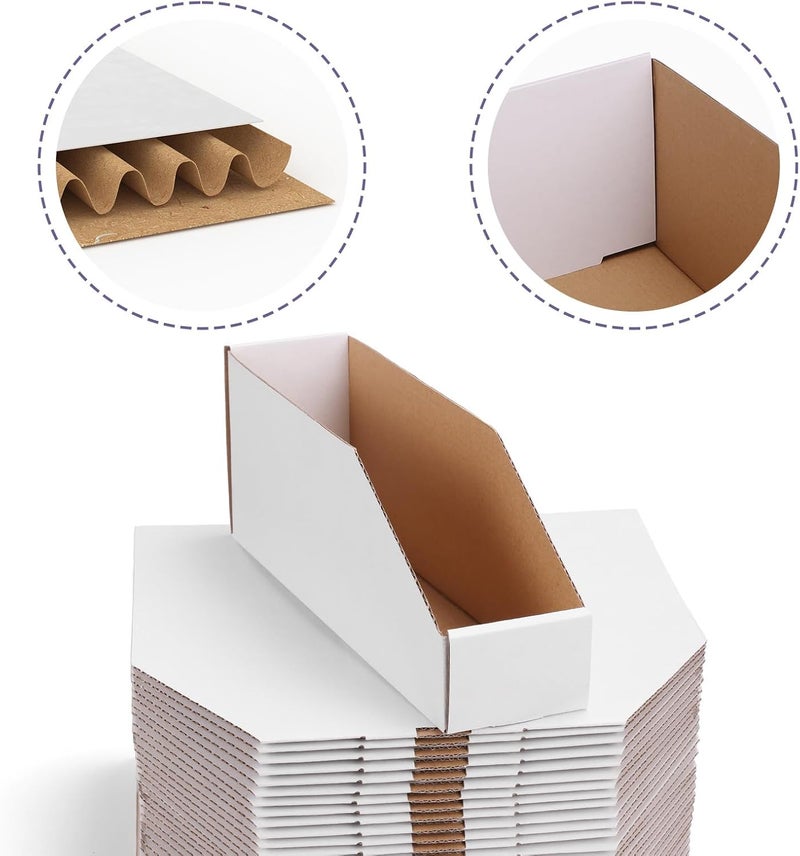 EXYGLO صناديق تخزين كرتونية 35 عبوة، 12x3x4.5 بوصة صناديق كرتونية، صناديق تنظيم مموجة للمخزن، الرفوف، المرآب، المكتب، المتجر، أبيض - Image 3